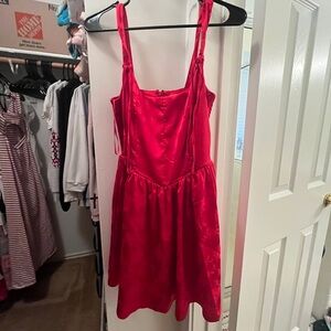 Francesca's Bright Red Satin Floral Dress